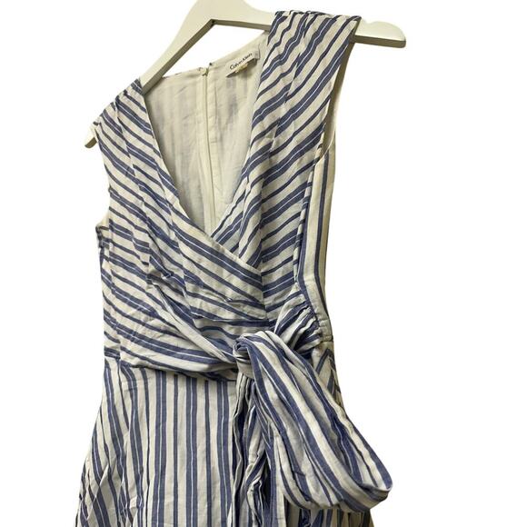 Calvin Klein Size 0 Blue White Striped Fit Flare Knee Dress Picnic Cottagecore - Picture 5 of 14